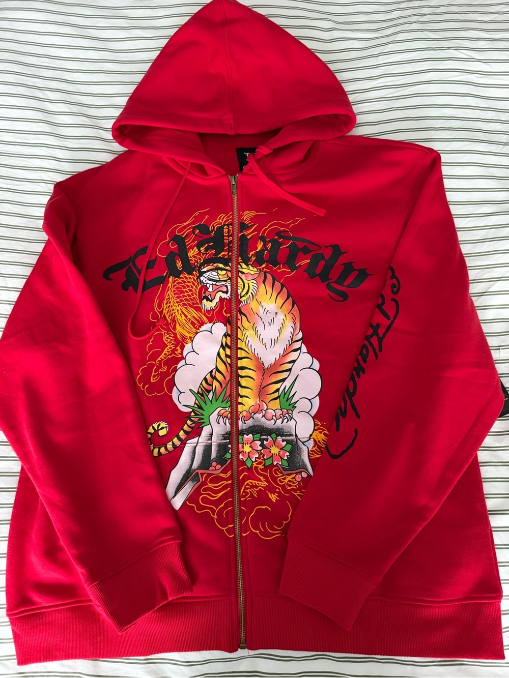 Ed Hardy Red Tiger Dragon Graphic Zip Up Hoodie Men’s XL